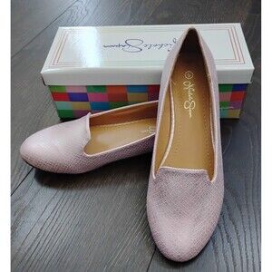 New Nichole Simpson Pink Embossed Faux Leather Flat Shoes Women’s Size 9